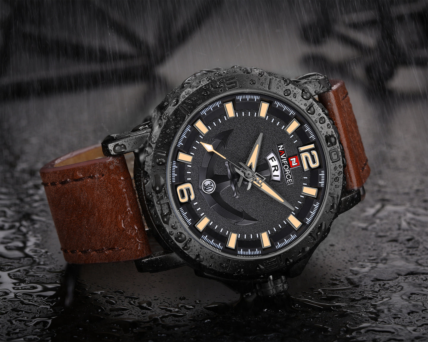 Men's Quartz Watch with Weekday Leather Strap