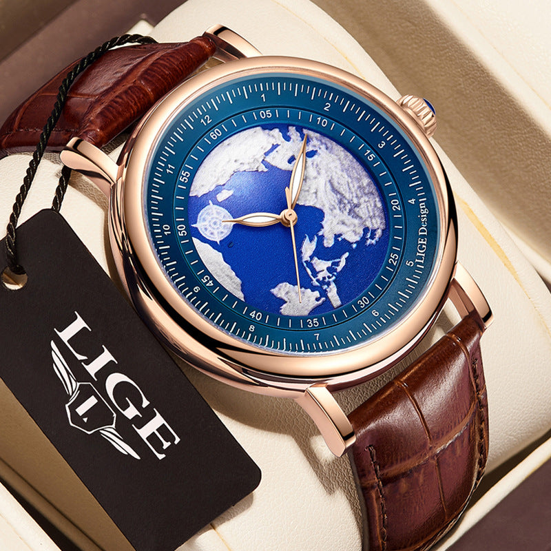Men's Fashion 3D Earth Waterproof Quartz Watch