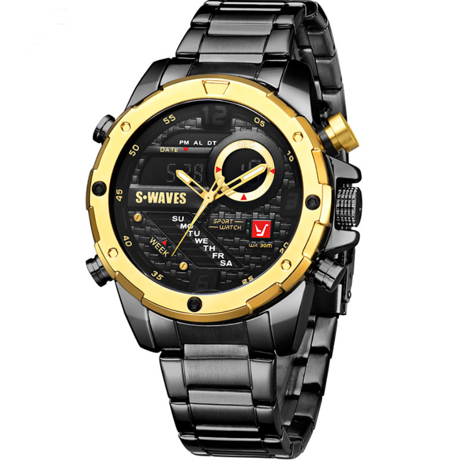 Men's Stainless Steel Dual Display Quartz Watch