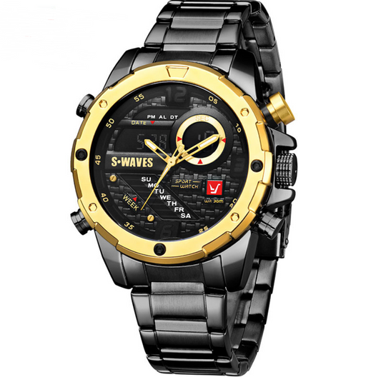 Men's Stainless Steel Dual Display Quartz Watch