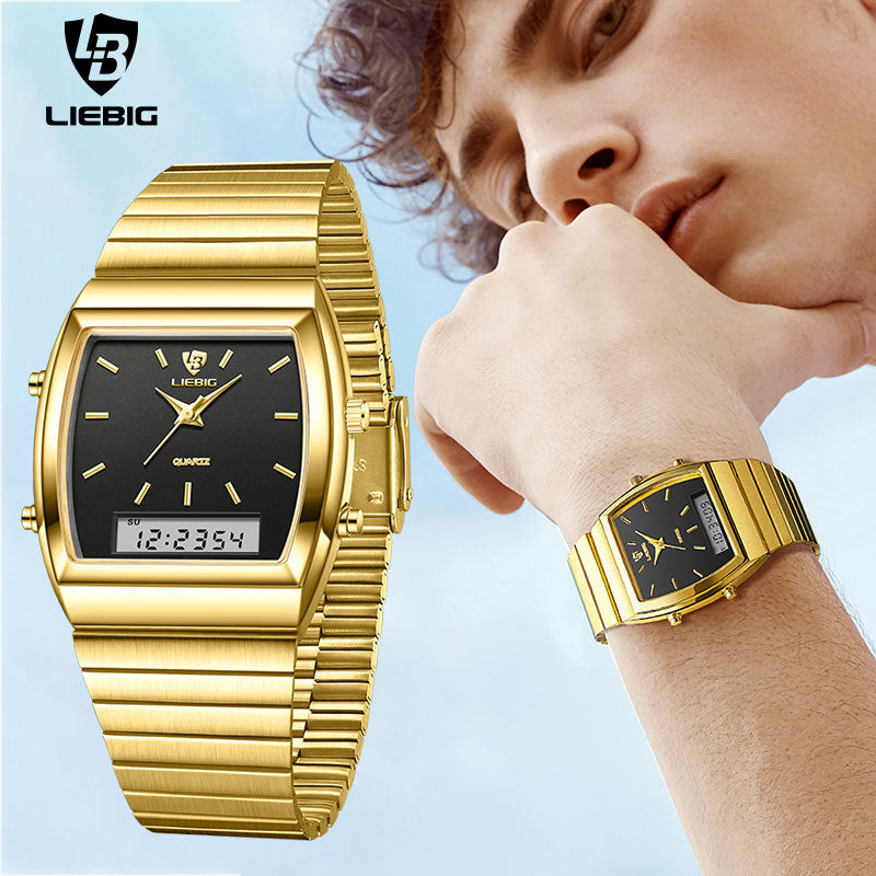 LIEBIG Square Black Dial Men's Quartz Watch Dual Display