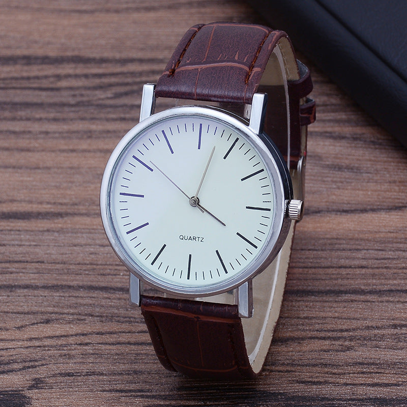Men's Quartz Watch with Leather Strap and Blue Glass