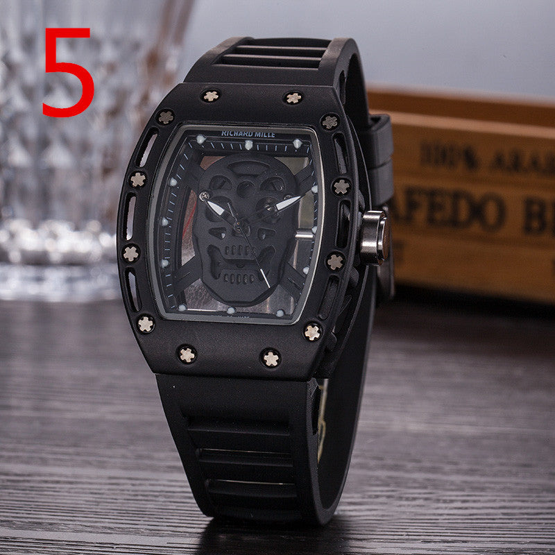 Men's Quartz PU Watch with Skeleton Skull Design