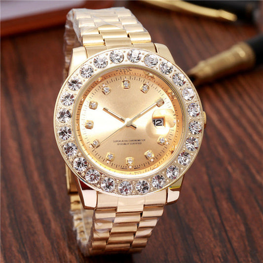 Men's Stainless Steel Quartz Watch with Diamond Accents