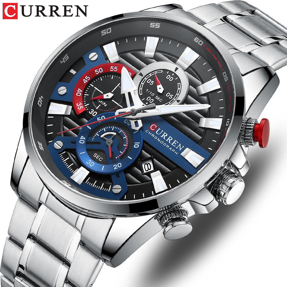 Gurren Men's Quartz Watch with Calendar and Steel Band