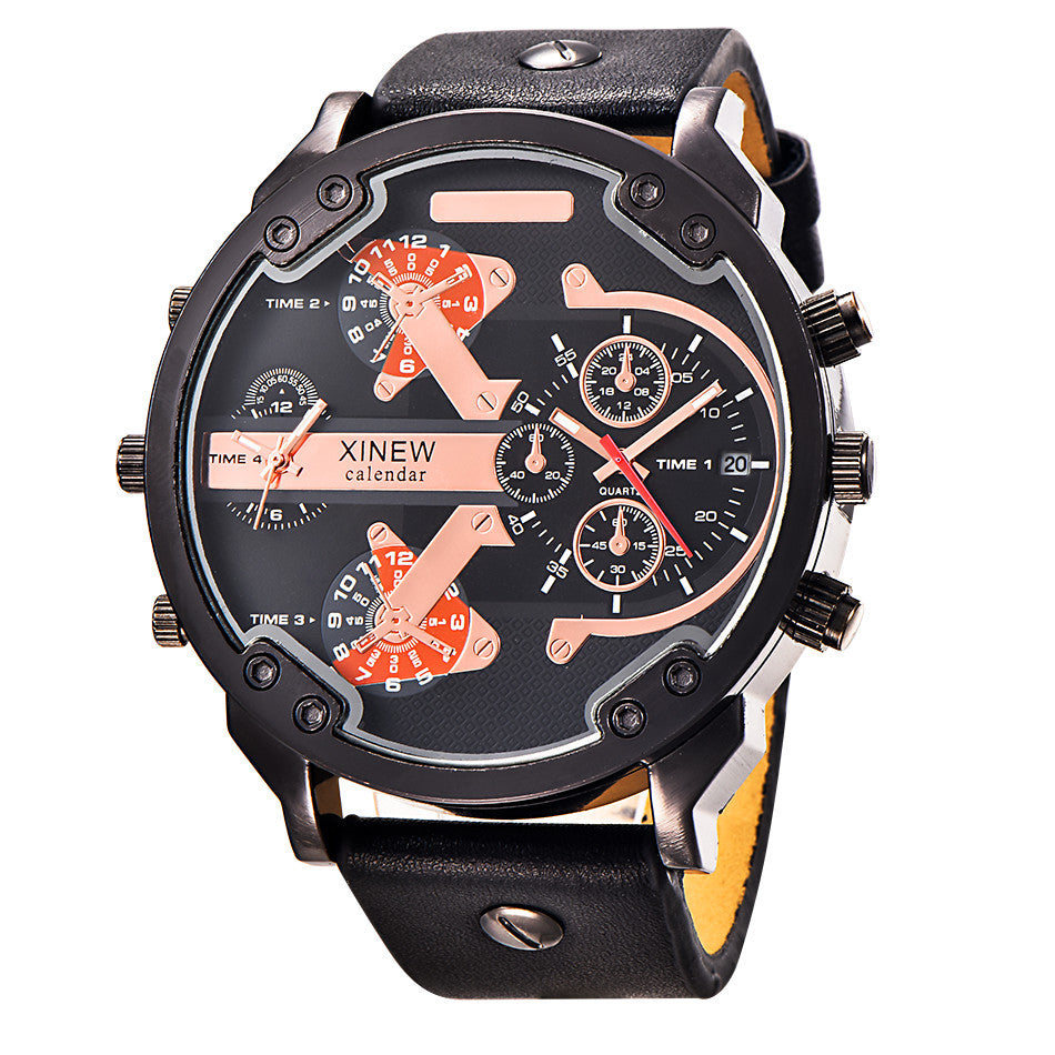 Men's Quartz Sport Watch with Leather Strap