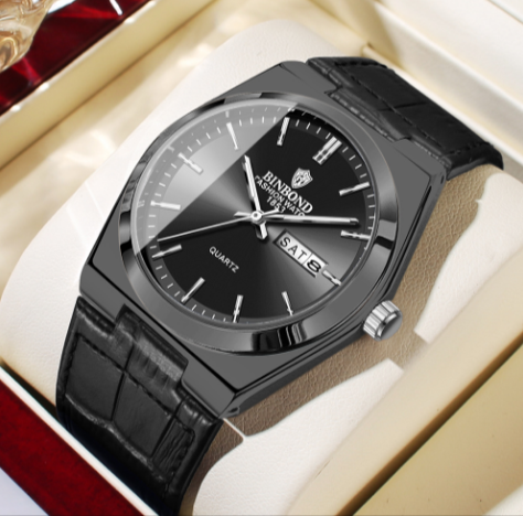 Men's Leather Quartz Business Watch