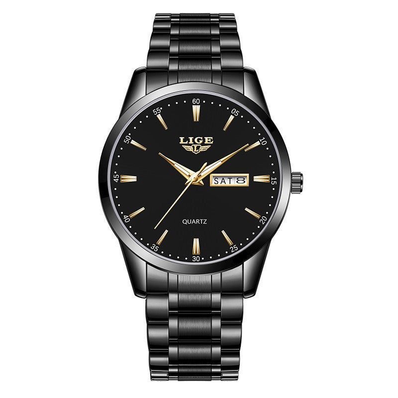 LIGE Men's Quartz Watch with Dual Calendar and Waterproof