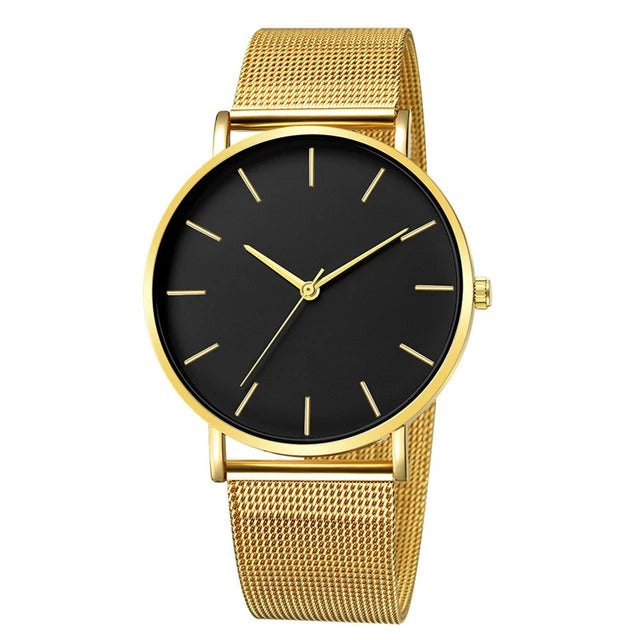 Men's Quartz Watch with Mesh Strap and Waterproof Design