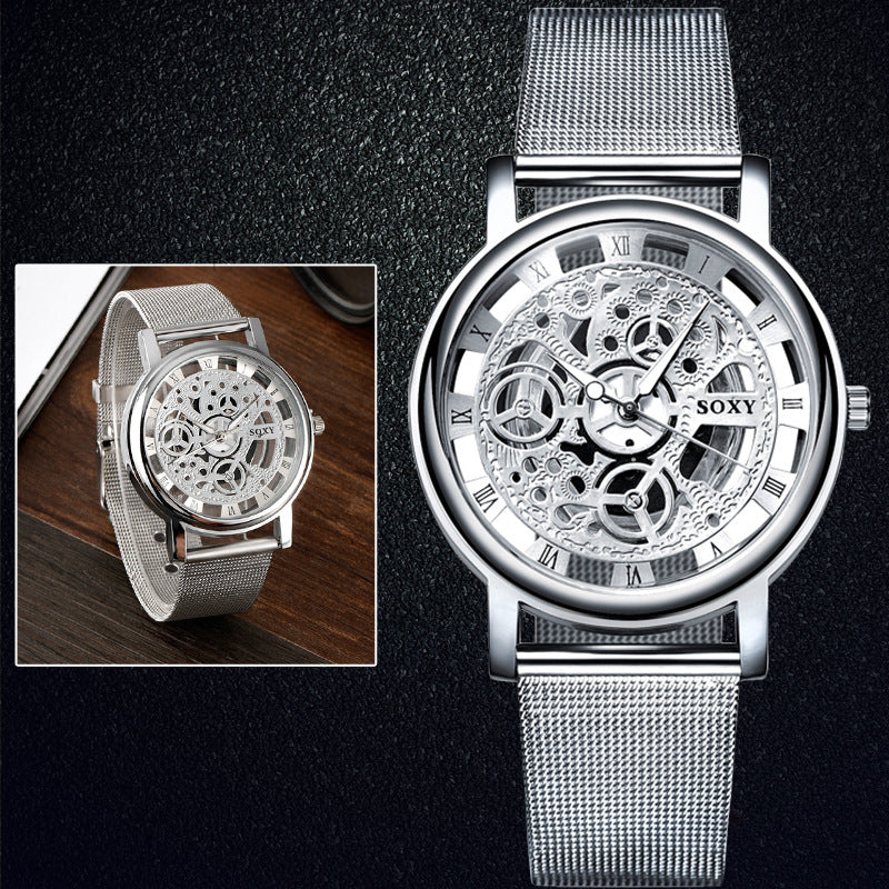 Men's Mesh Band Hollow Design Quartz Watch