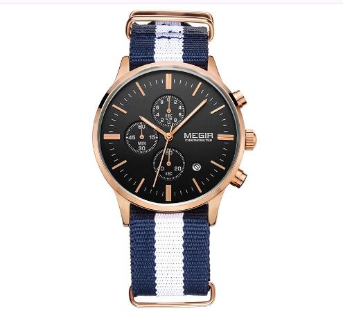 Men's Quartz Watch with Canvas and Leather Band