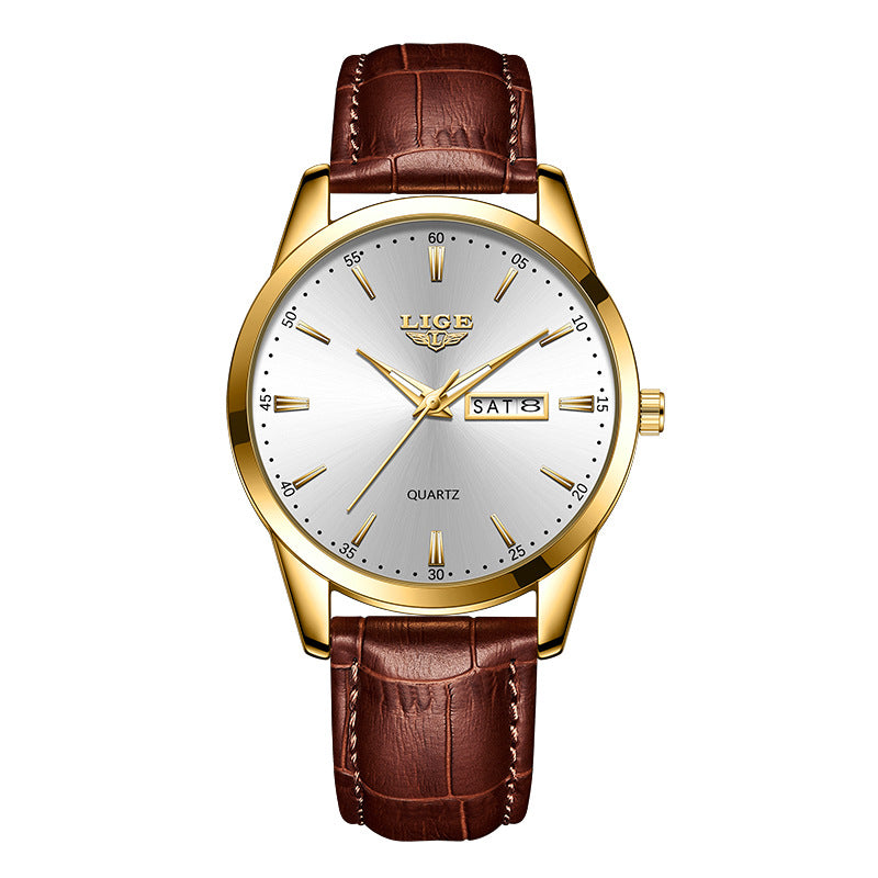 LIGE Men's Quartz Watch with Dual Calendar and Waterproof