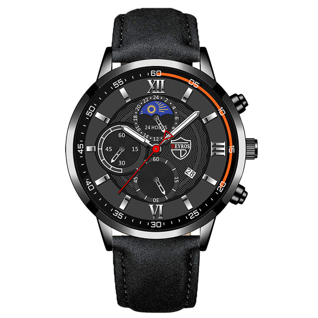 Men's Fashion Sports Leather Quartz Calendar Watch