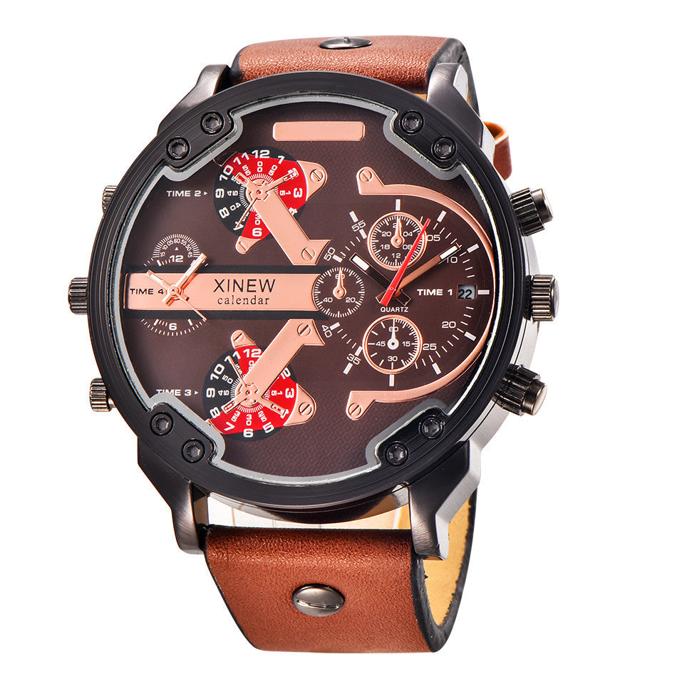 Men's Quartz Sport Watch with Leather Strap