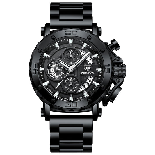 Men's Luminous Quartz Watch with Heavy Steel Band
