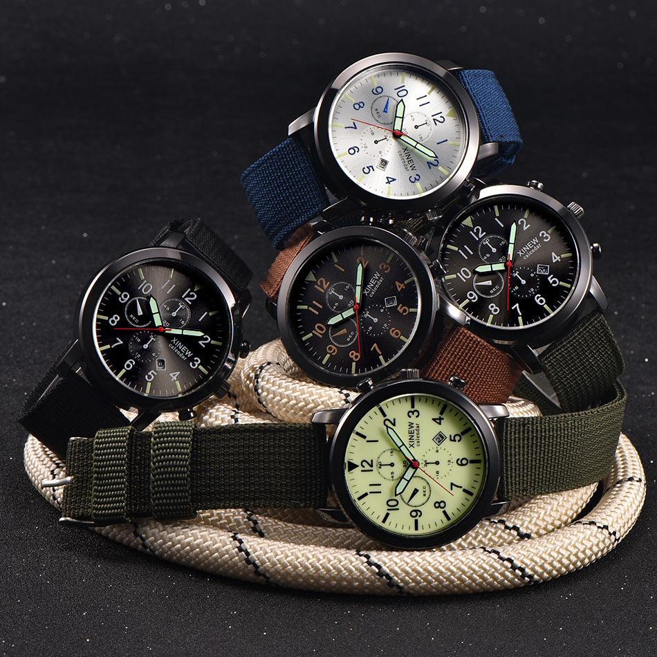 XINEW Men's Quartz Watch with Nylon Strap and Calendar