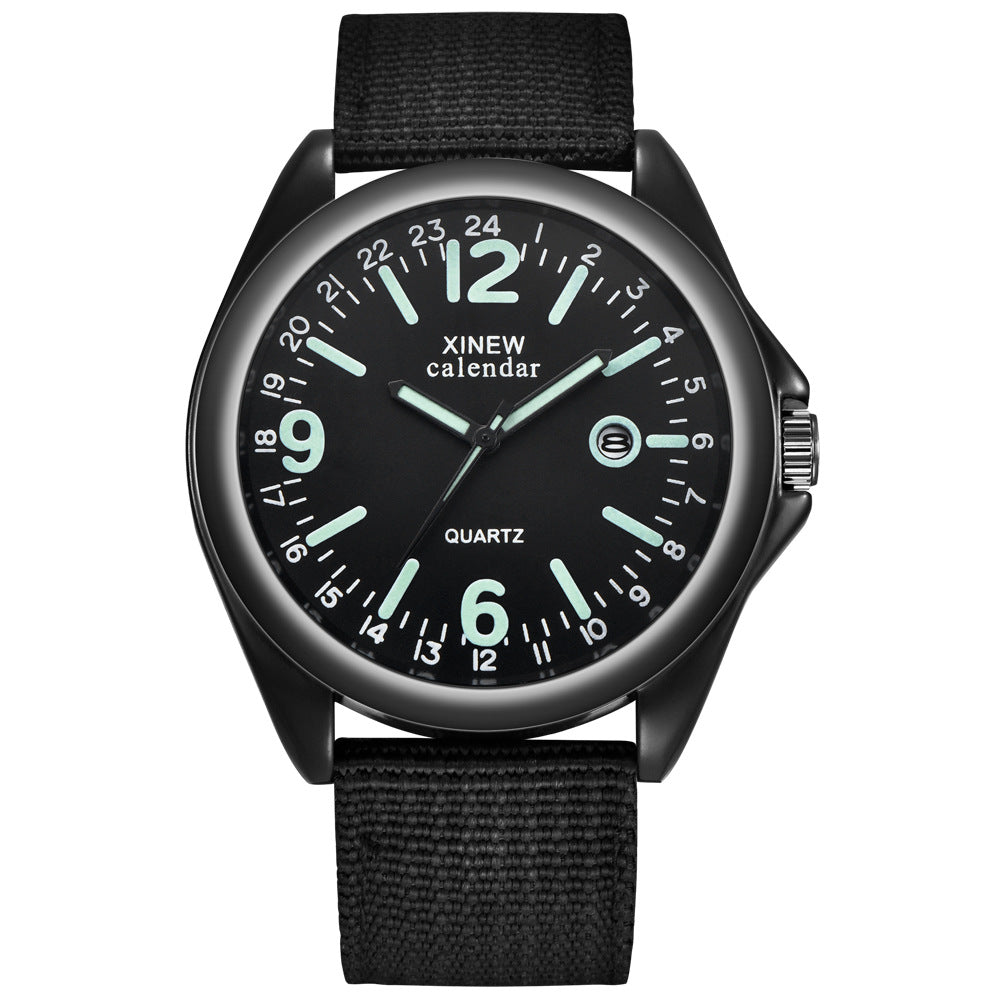 Men's Quartz Watch with Nylon Strap and Calendar Feature