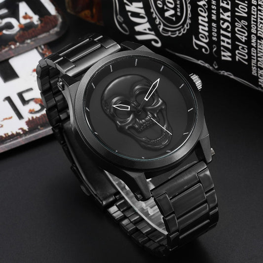 Men's Quartz Skeleton Watch with Steel Band