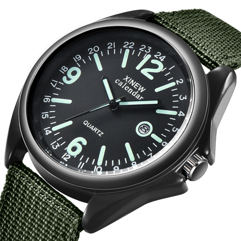 Men's Quartz Watch with Nylon Strap and Calendar Feature