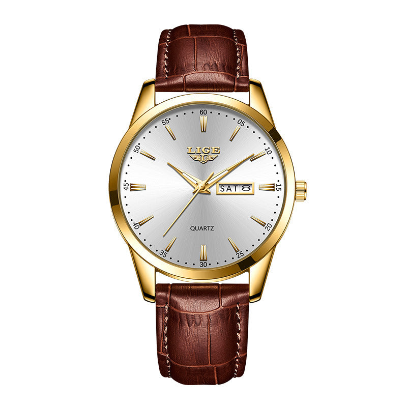 LIGE Men's Quartz Watch with Dual Calendar and Waterproof