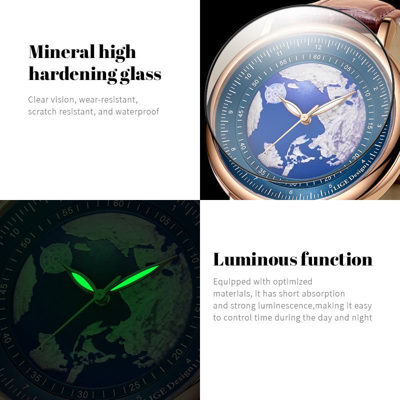 Men's Fashion 3D Earth Waterproof Quartz Watch