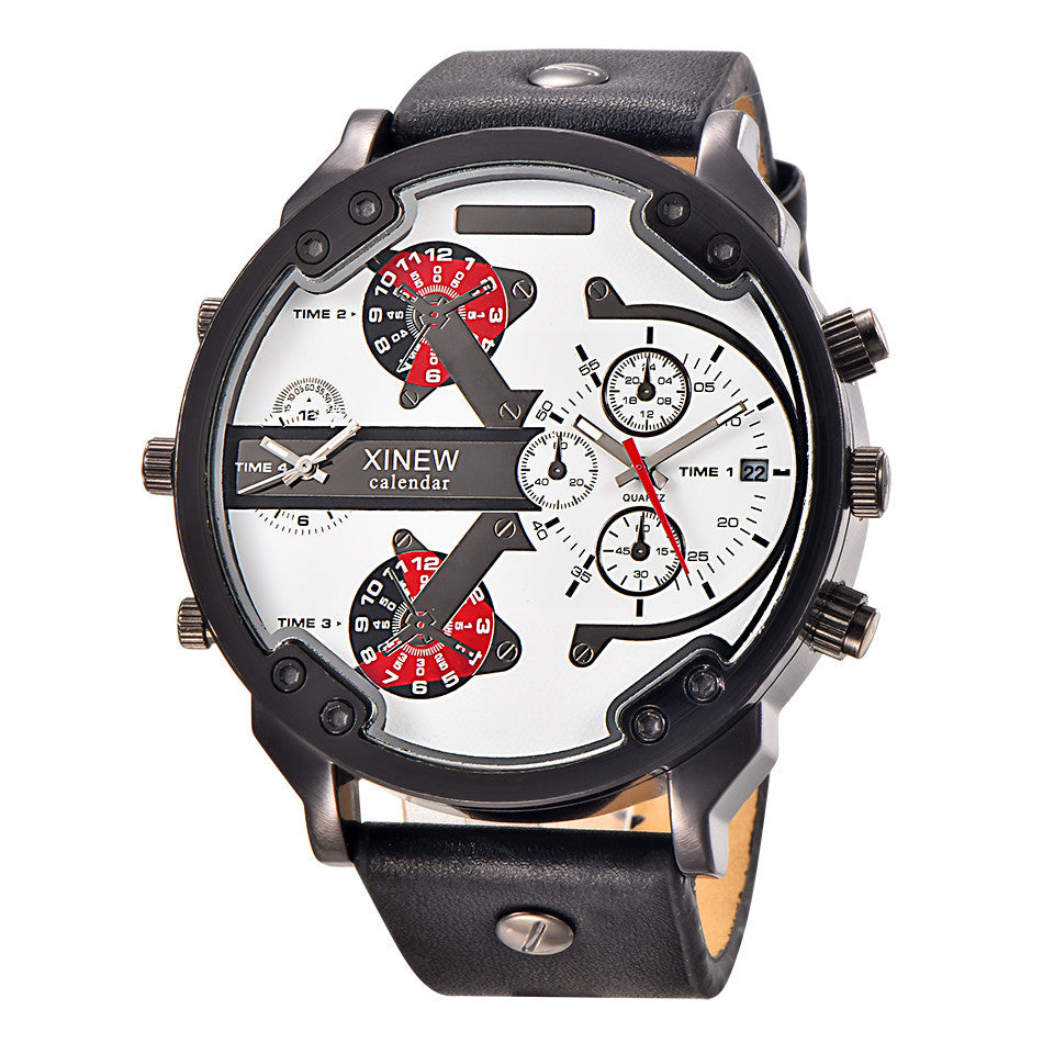Men's Quartz Sport Watch with Leather Strap