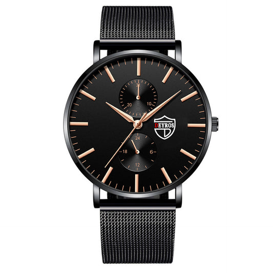 Men's Mesh Strap Quartz Watch with Vacuum Plating