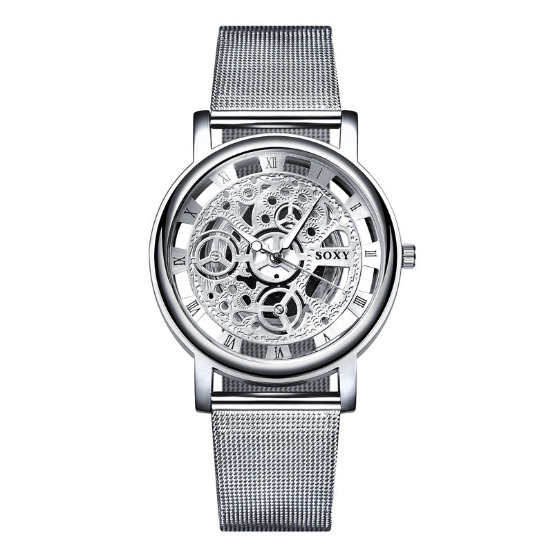 Men's Mesh Band Hollow Design Quartz Watch