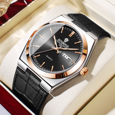 Men's Leather Quartz Business Watch