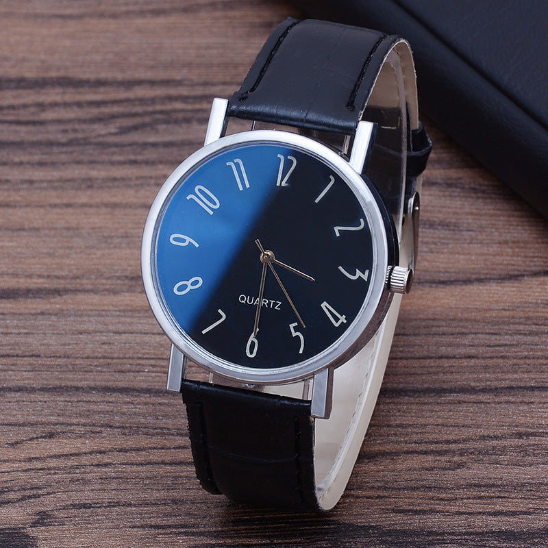 Men's Quartz Watch with Leather Strap and Blue Glass