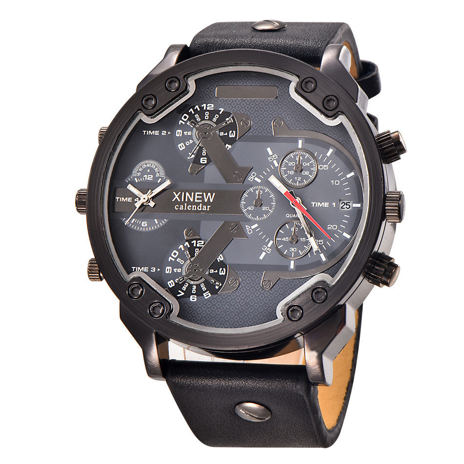 Men's Quartz Sport Watch with Leather Strap