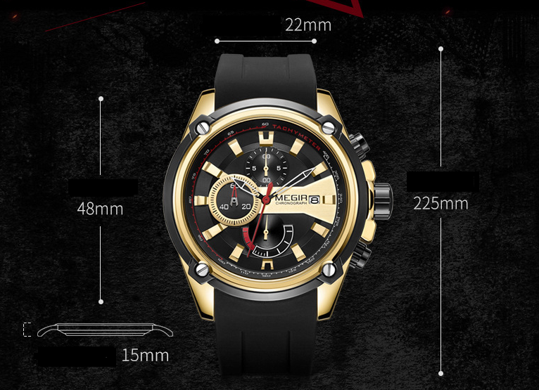 MEGIR Men's Quartz Sports Watch with Silicone Strap