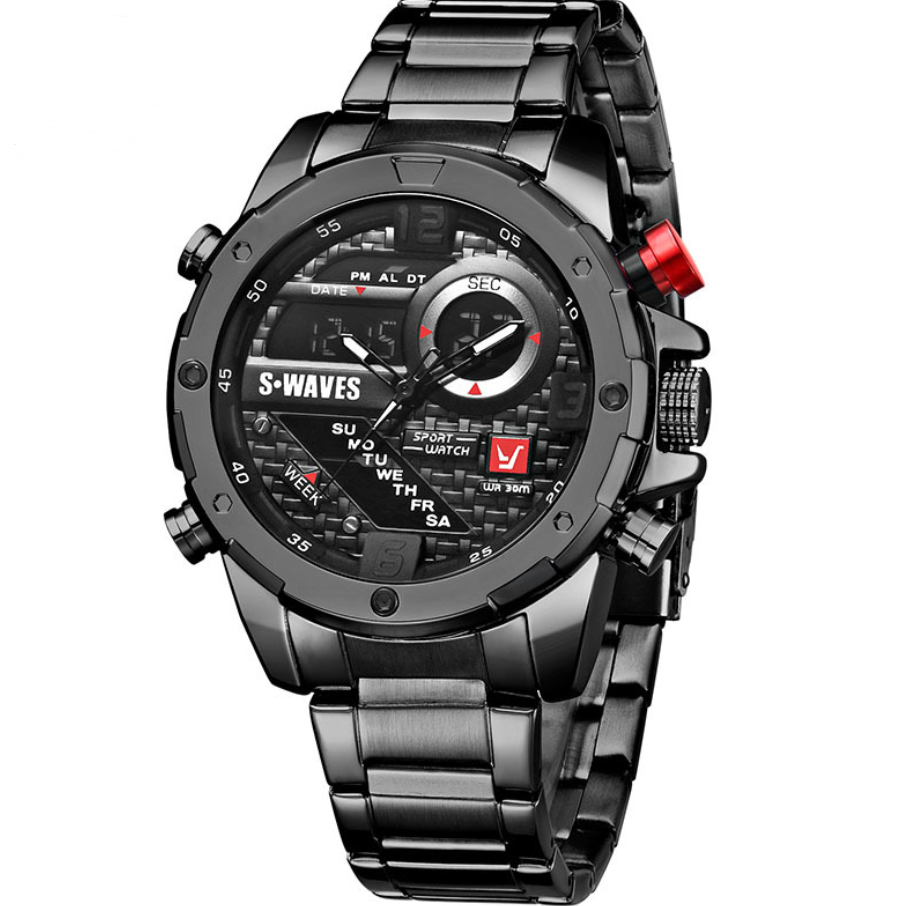 Men's Stainless Steel Dual Display Quartz Watch