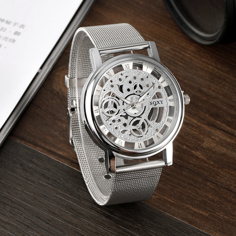 Men's Mesh Band Hollow Design Quartz Watch