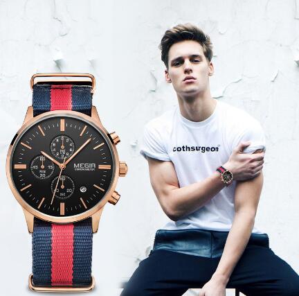 Men's Quartz Watch with Canvas and Leather Band