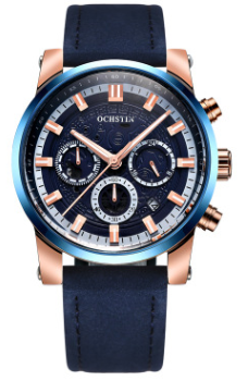 Men's Quartz Watch with Waterproof Leather Strap
