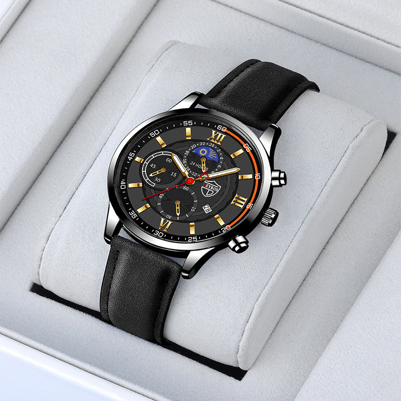 Men's Fashion Sports Leather Quartz Calendar Watch