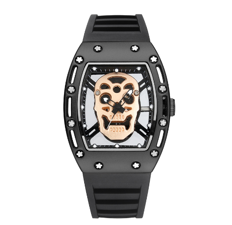Men's Quartz PU Watch with Skeleton Skull Design