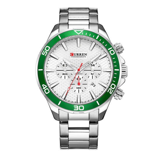 Men's Steel Band Casual Quartz Watch with Calendar