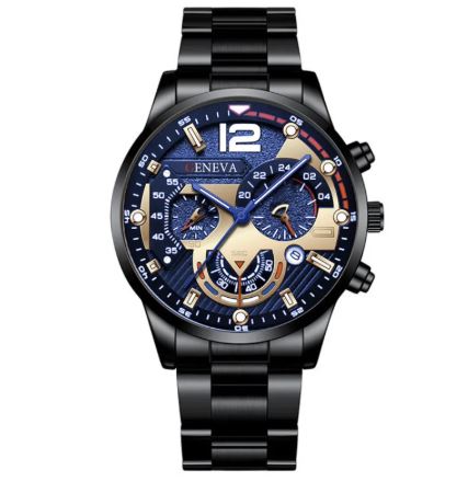 2pcs Men's Steel Quartz Watch & Bracelet Set