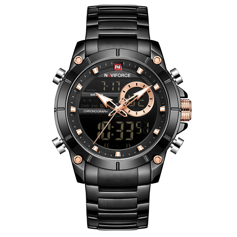 Men's Waterproof Quartz Watch with Steel Band