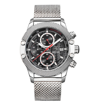 Men's Quartz Watch with Sport Calendar and Steel Band