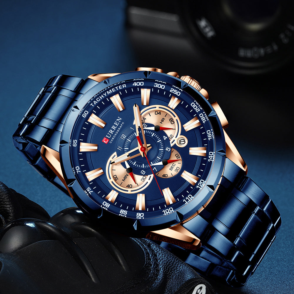 Men's Waterproof Quartz Watch with Steel Band