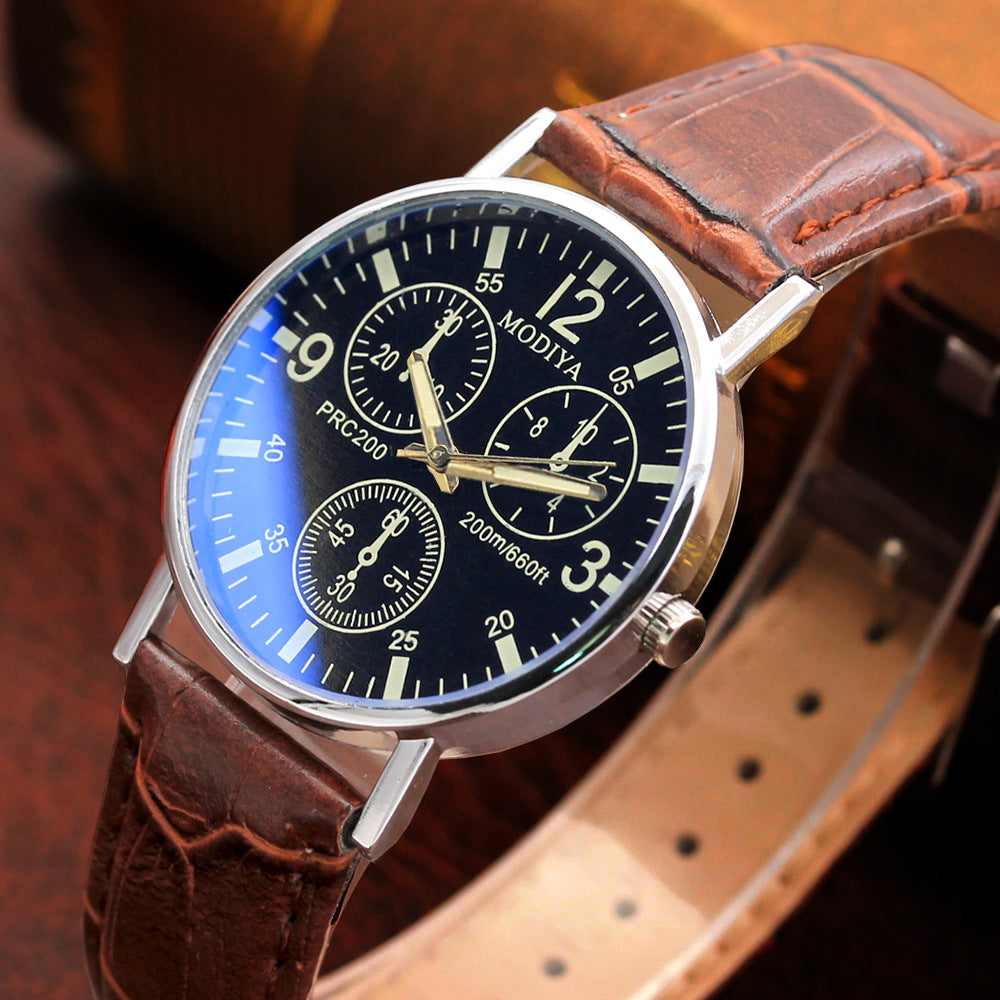 Men's Quartz Watch with Creative Blue Light Design