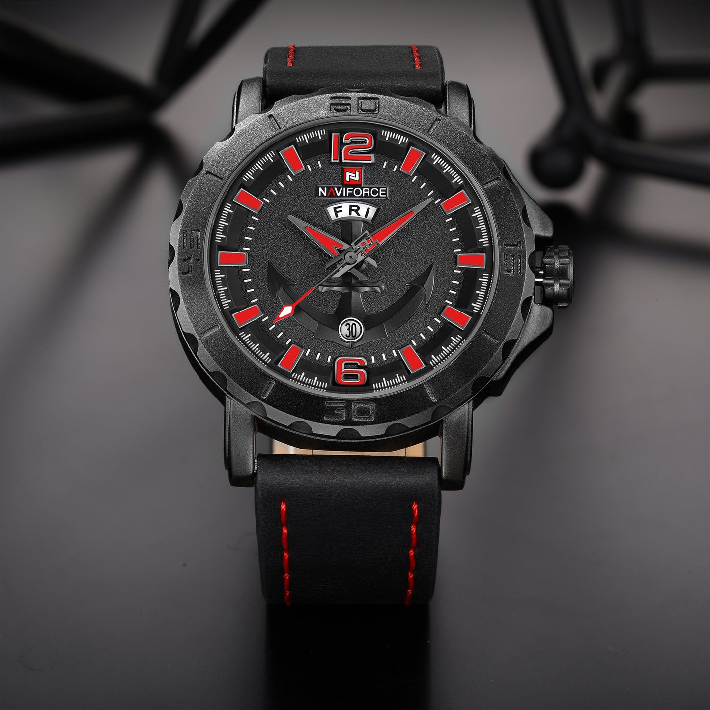 Men's Quartz Watch with Weekday Leather Strap