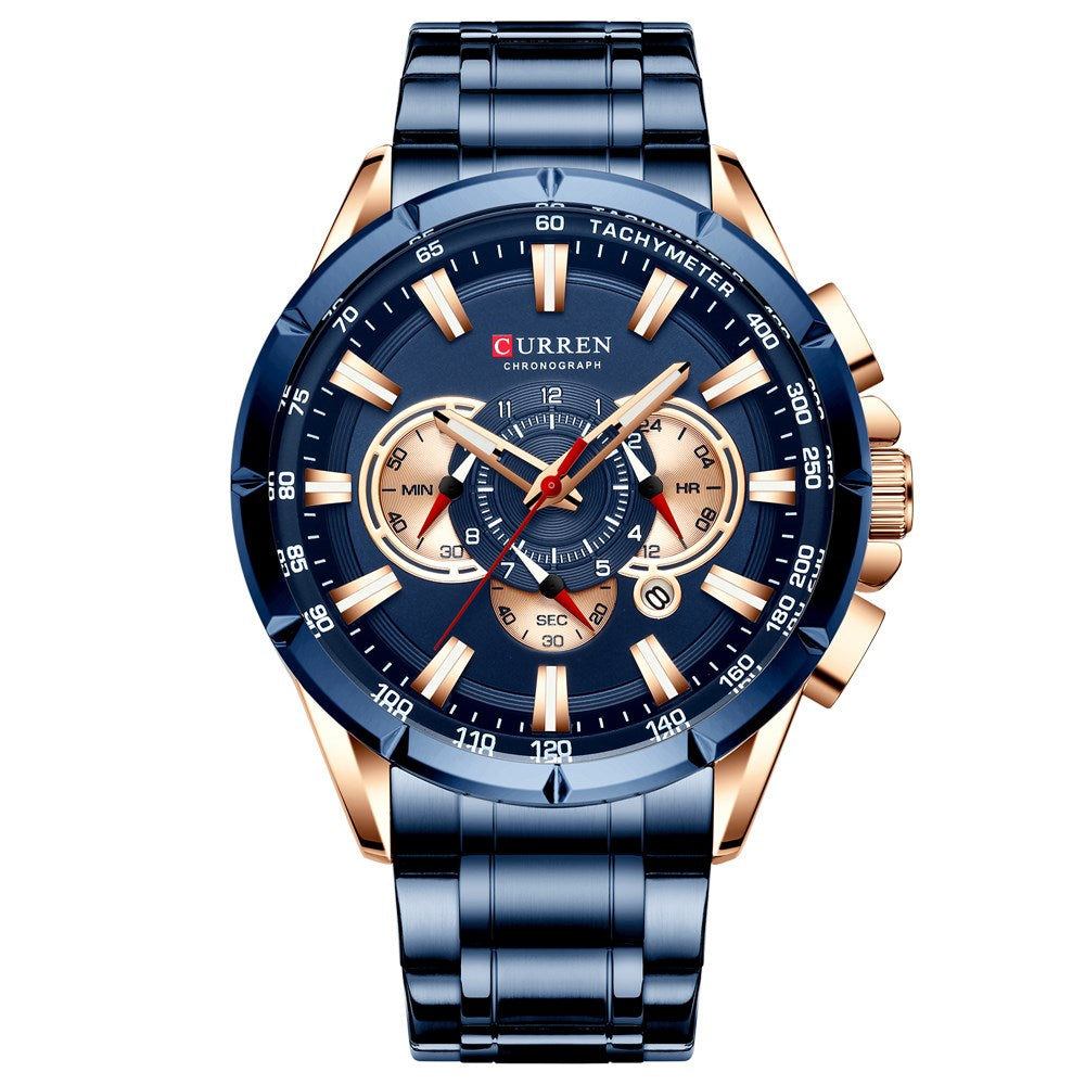 Men's Waterproof Quartz Watch with Steel Band