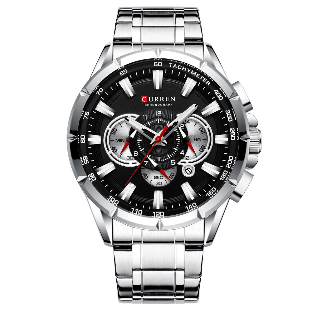 Men's Waterproof Quartz Watch with Steel Band