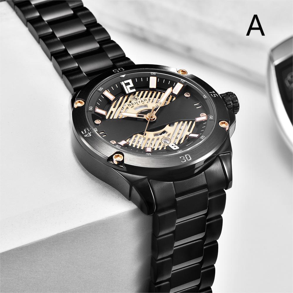 Men's Quartz Watch with Luminous, Calendar, and Hollow Design