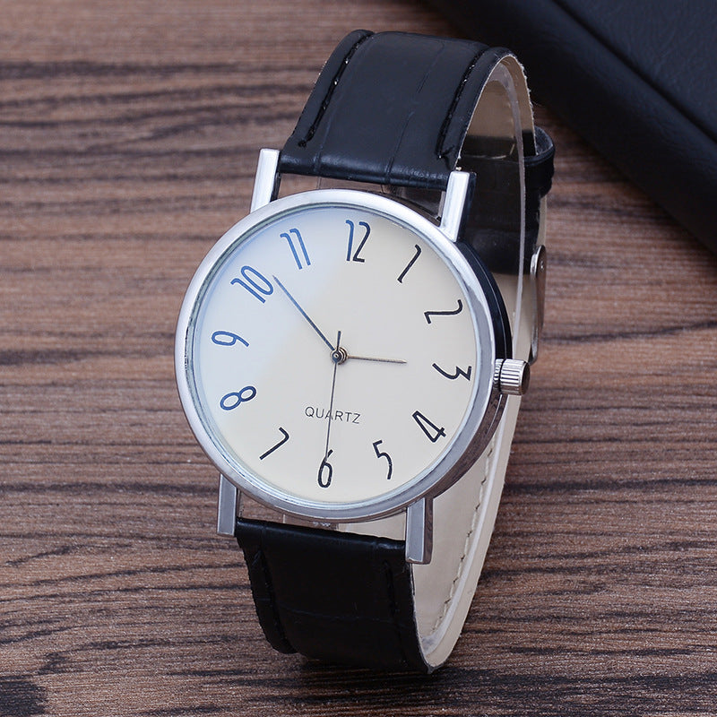 Men's Quartz Watch with Leather Strap and Blue Glass