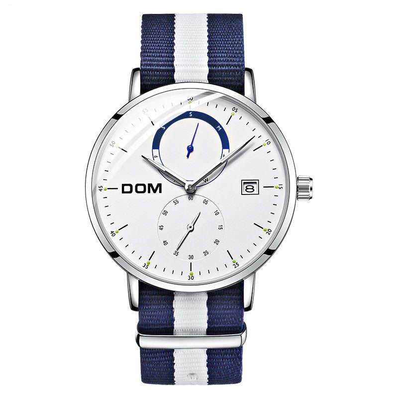 Men's Slim Minimalist Calendar Quartz Watch - Nylon Band